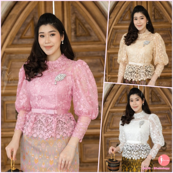 รูปภาพที่3 ของสินค้า : เสื้อเพื่อนเจ้าสาว เสื้อชุดไทยสีทอง   ชุดไทยประยุกต์  เสื้อลูกไม้ไทยประยุกต์ สีทอง