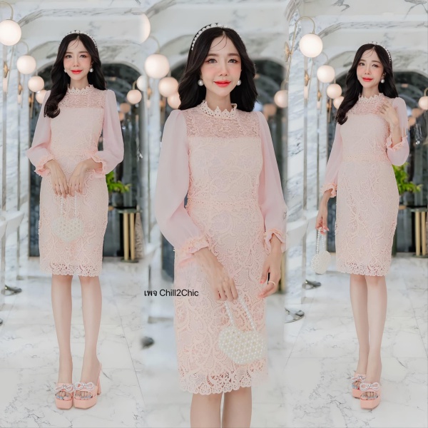 ٻҾ3 ͧԹ : Թն֧ 3XL (͡ 44 )  Lace Dress ᢹ١駵 ᢹ繼Ҿ鹾 ǧᢹ١к´§Ի͹ѧ